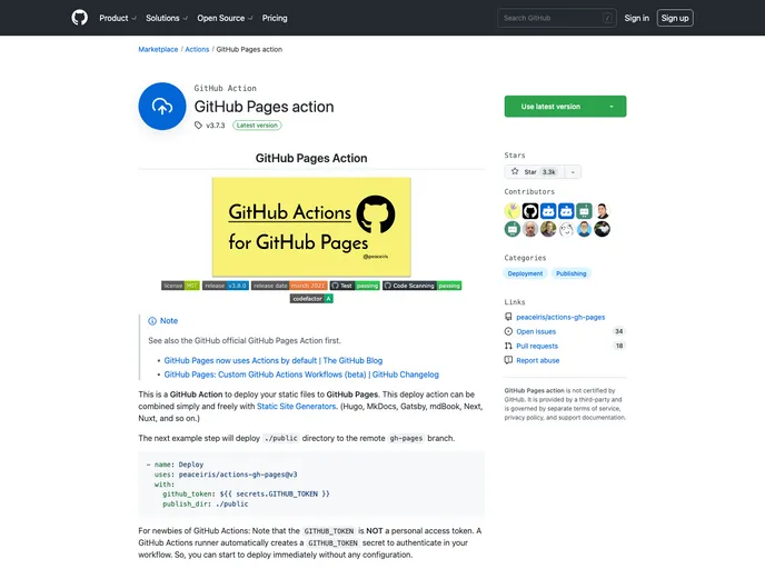 Actions Gh Pages screenshot