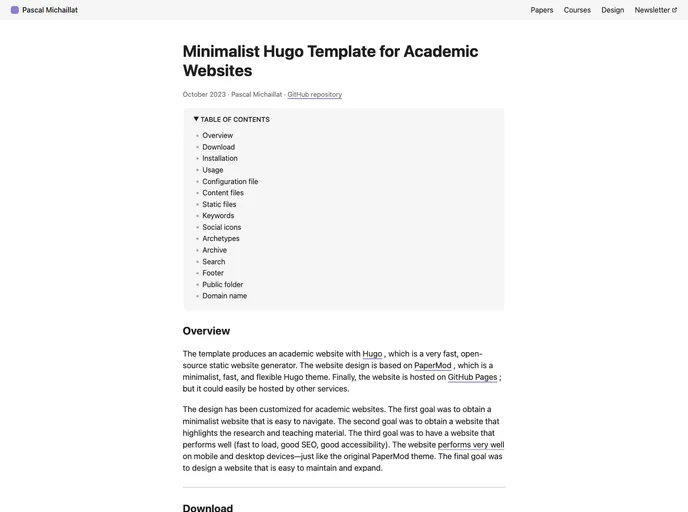 Hugo Website screenshot