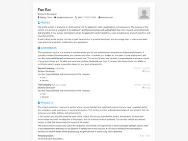 Hugo Theme Online Resume screenshot